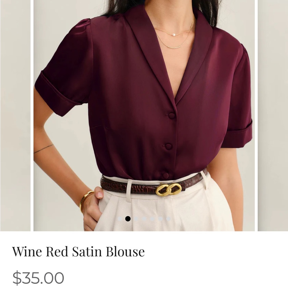 NWT RIHOAS Elegant Wine Red / Burgundy / Maroon Short Sleeve Blouse